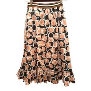 Vibe Pink and Black Ruffled Midi Boho Flowy Skirt Size 14